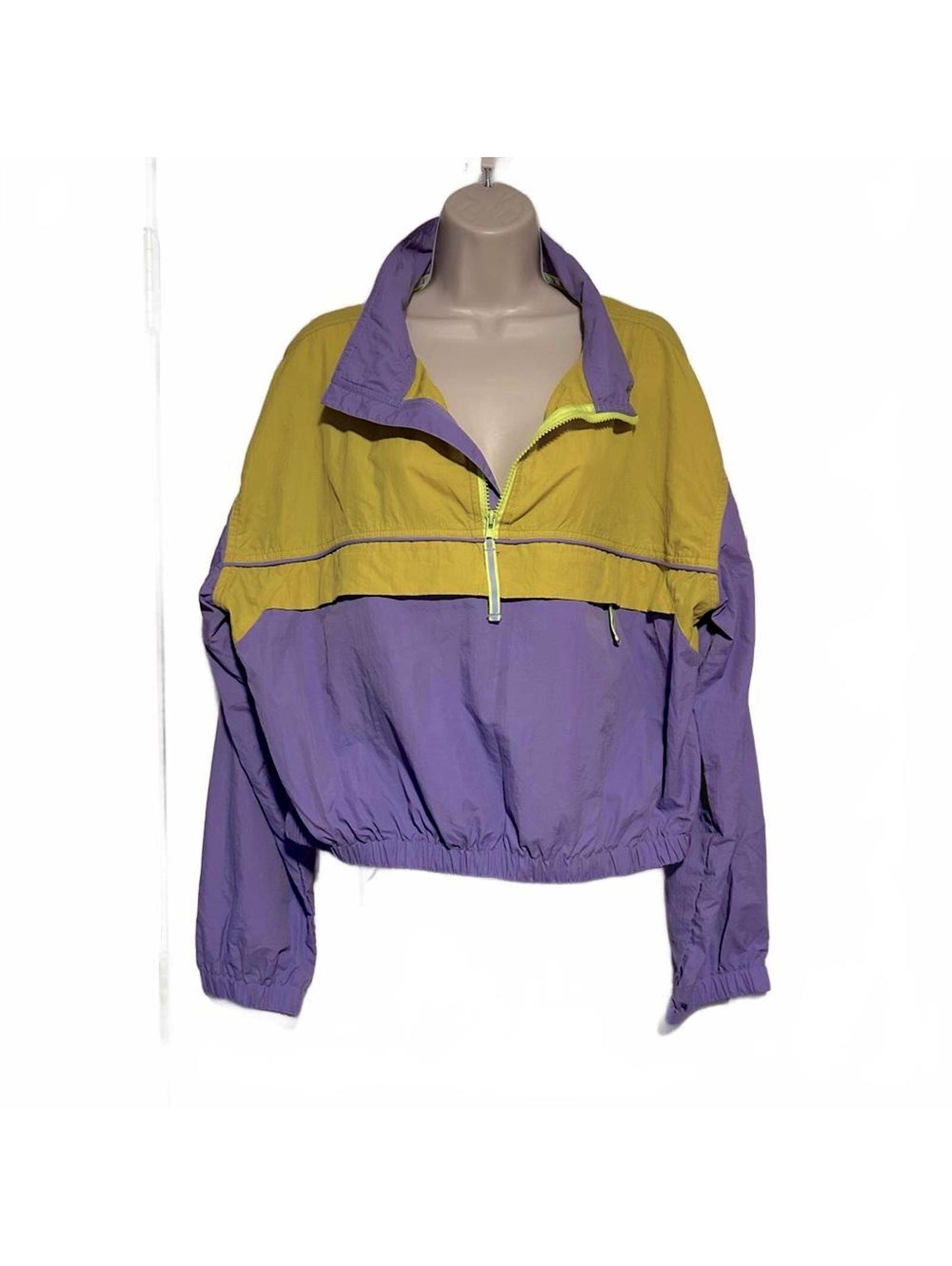 Dee Elly Color Block Cropped Windbreaker Lightweight Jacket Lavender ~ Size L